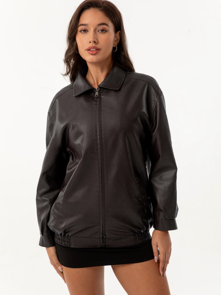 Street Cool Loose Pocket Leather Jacket