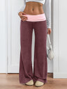 Color-blocked Casual Flared Trousers