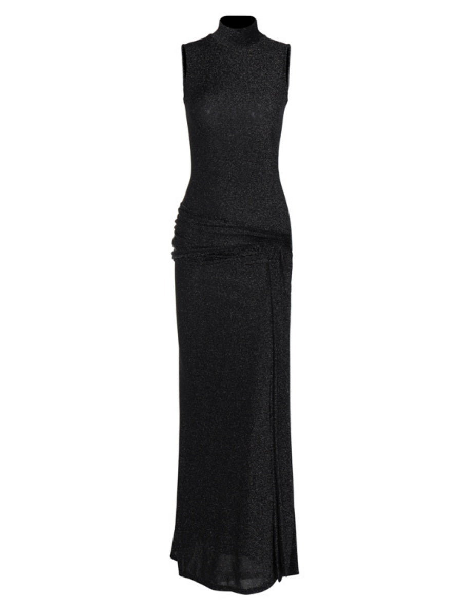 Liber Autumn Women's Sequins Turtleneck Sleeveless Maxi Dresses