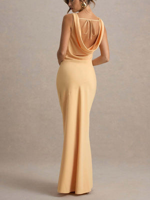 Satin Fitted Bodycon Fishtail Backless Sexy Zipper Maxi Dresses