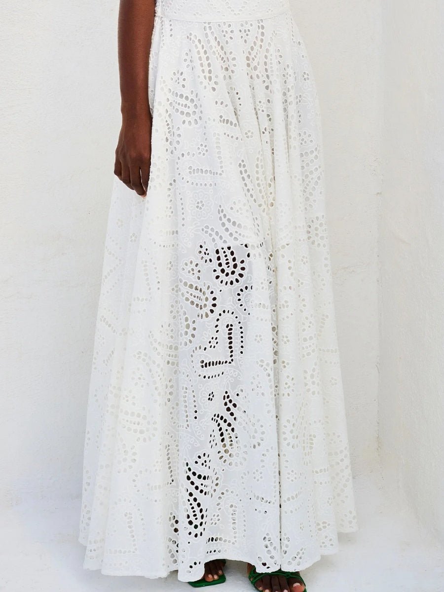 Floral Cutout Sleeveless Top And A-line Skirt Two-piece Vacation Set