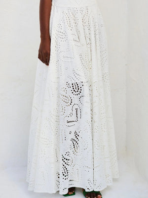 Floral Cutout Sleeveless Top And A-line Skirt Two-piece Vacation Set