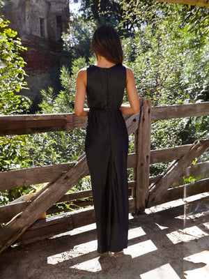 Satin Deep V Sleeveless Backless Long Dress