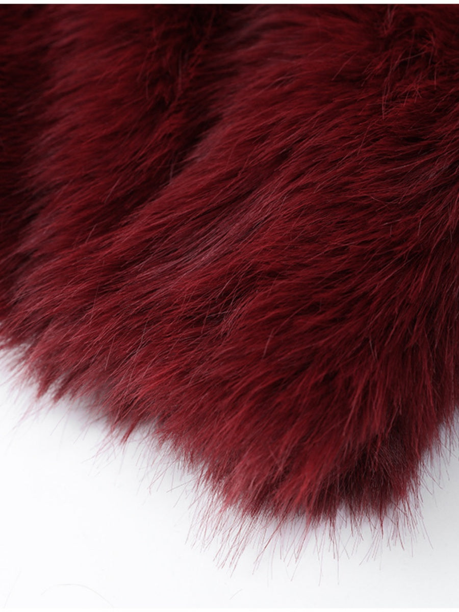 Claret Short Thick Faux Fur Jackets
