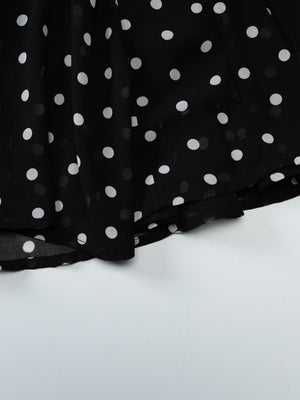 Polka Dot Print Fitted Waist Strapless Halter Neck Short Dress