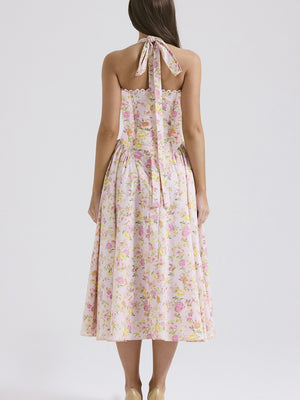 Lace Trim Floral Print Vacation Style Long Dress