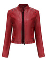 Studs Long Sleeve Stand Collar PU Leather Jackets