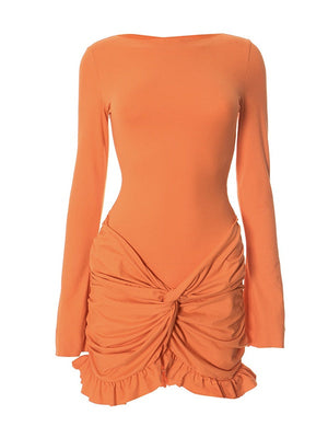 Liber Spring Women's Pleated Solid Color Mini&Short Dresses