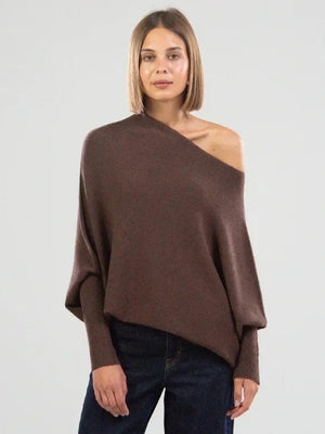 Old Knitting Pleated Sloping Shoulders Pullover T-shirt