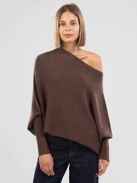 Old Knitting Pleated Sloping Shoulders Pullover T-shirt