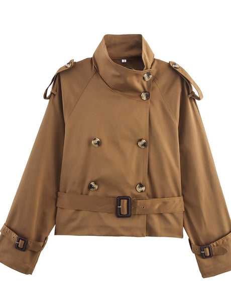 Belt Turtleneck Khaki Slim Fit Short Trench Coats