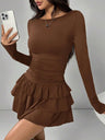 Round Neck Slim Fit Multi-layer Ruffles Party Cocktail Short Dress