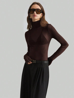 Headband Perspective Turtleneck Slim Fit Party And Nightclub Outfits With Mesh/see-through Tops