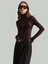 Headband Perspective Turtleneck Slim Fit Party And Nightclub Outfits With Mesh/see-through Tops