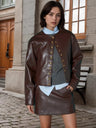 Liber Autumn women's PU leather metal decoration patchwork jacket