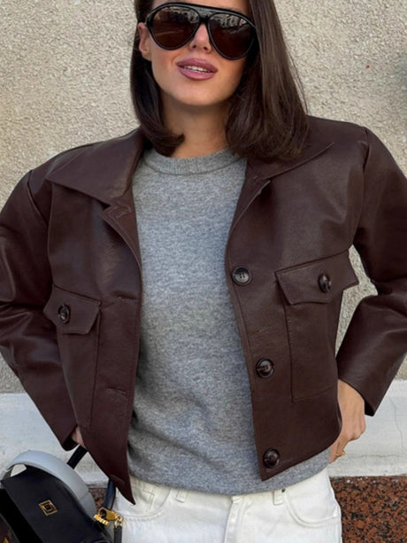 Short Pockets Pu Leather Jacket