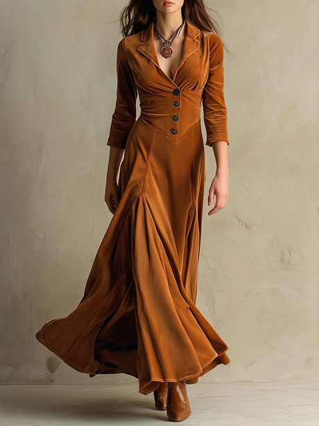 Velvet Swing-style Solid Color Mid-length Dress