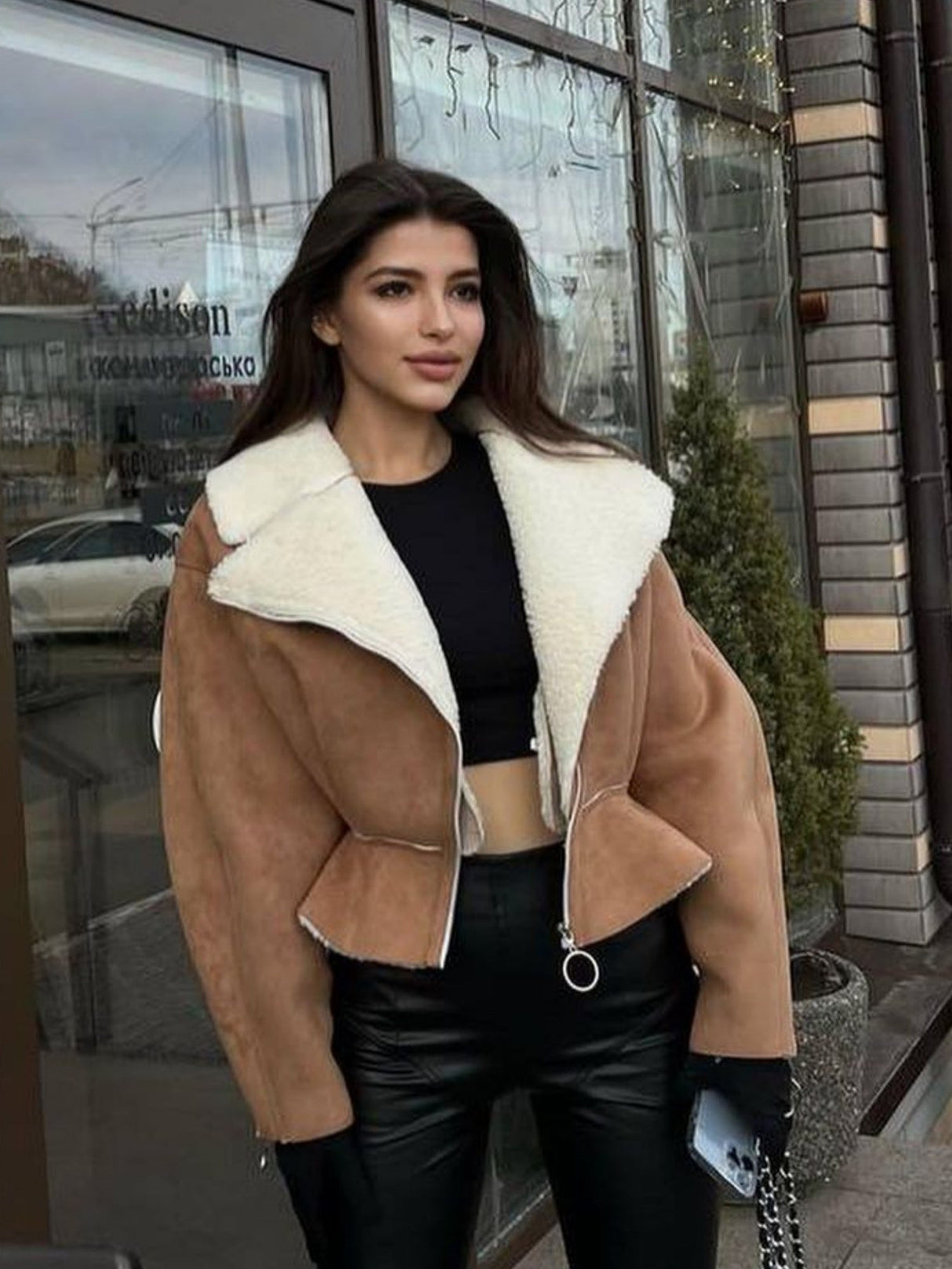 Lapel Lamb Wool Zip-up Long-sleeved Solid Color Autumn And Winter Short Jacket