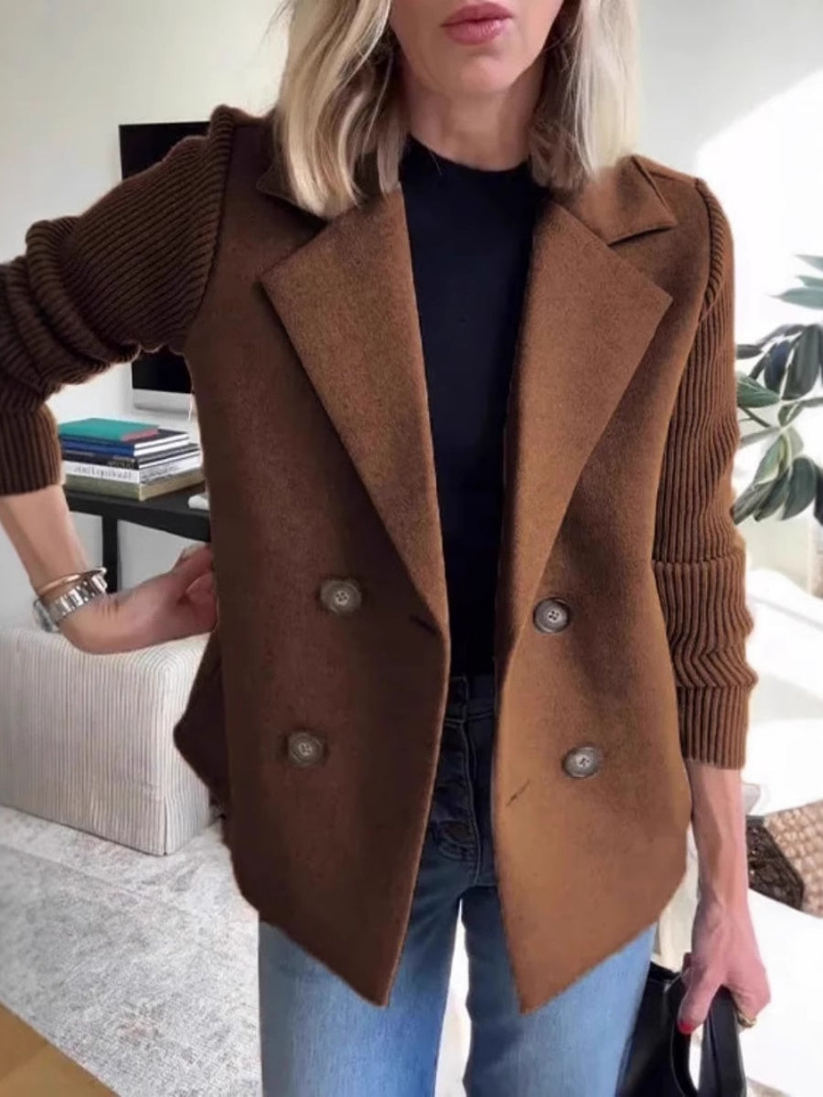Blazer Style Patchwork Knit Double-breasted Leisure Work Coat