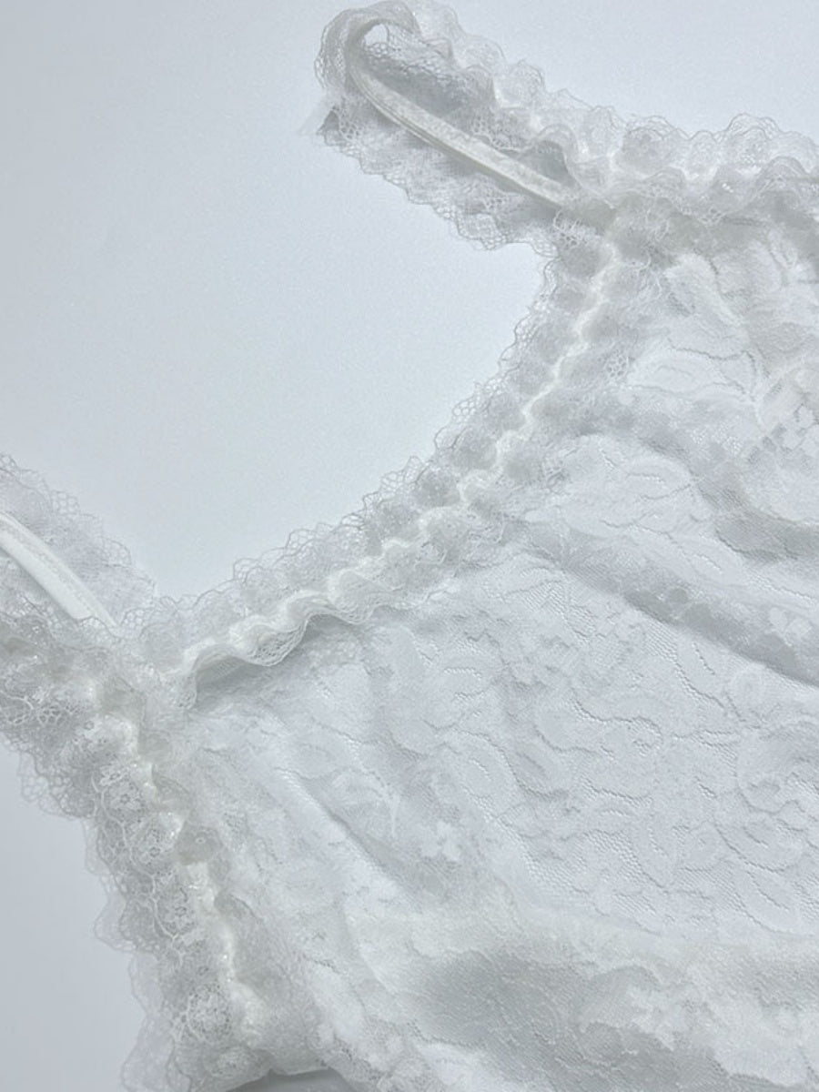 White Halter-neck Lace See-through Ruched Long Dress