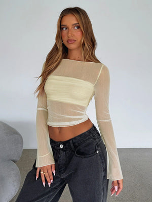 Women's Perspective Mesh Off Shoulder Long-sleeved T-shirt