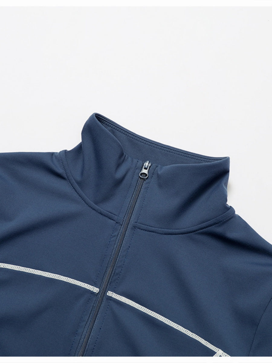Veste de yoga bicolore en tissu brossé avec fermeture éclair, coupe-vent et ajustée