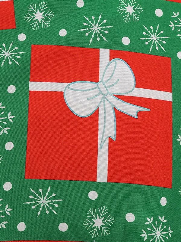 Christmas Crew Neck Splicing Long Sleeve Midi Dresses