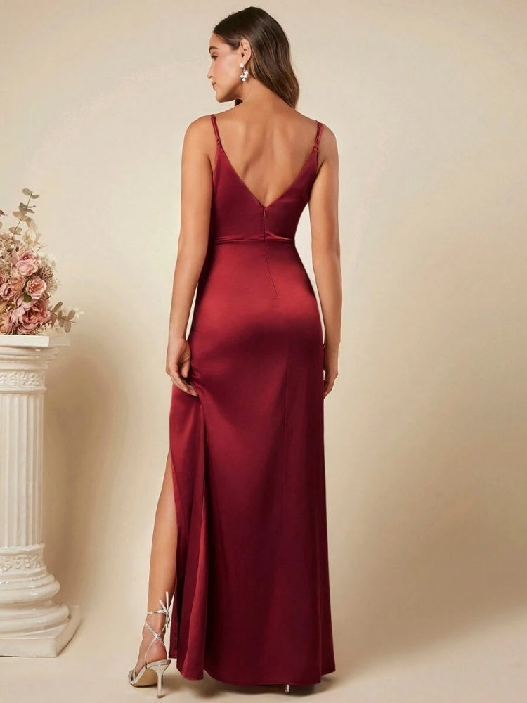 Satin Suspenders Pleated Maxi Dresses