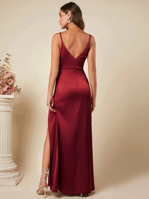 Satin Suspenders Pleated Maxi Dresses
