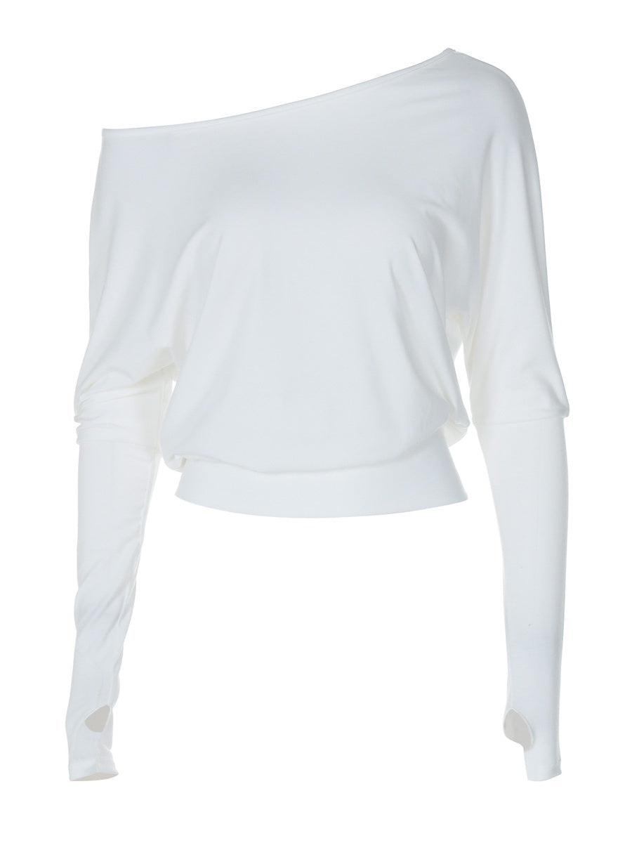 White Loose Leisure Slimming Off-shoulder Hood T-shirts