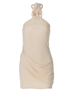 Patchwork Mesh Bodycon Halter Neck Short Dress