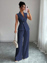 Commuting Sleeveless Suit Collar Vests Straight-leg Pants Set 2-piece Sets