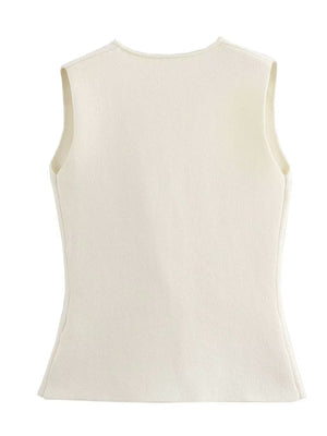 V-neck With Gold Buttons Vest Pleated Skirt 2-piece Sets