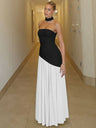 Strapless, Fitted, Solid Color, Open Back, Elegant Long Dress With Ribbons