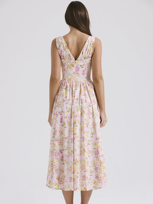 Resort-style Floral Print V-neck Spaghetti Strap Maxi Dress