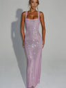 Sexy Double-strap Sequined Rhinestone Halter Top With Cinched Waist And Bodycon Silhouette Long Dress