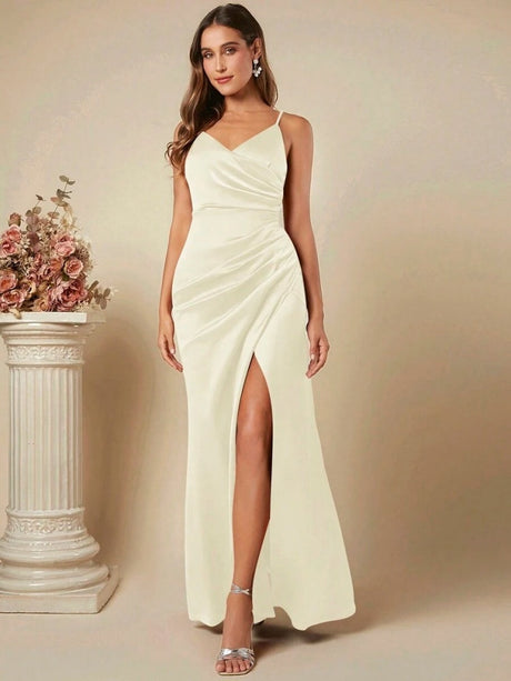 Satin Suspenders Pleated Maxi Dresses