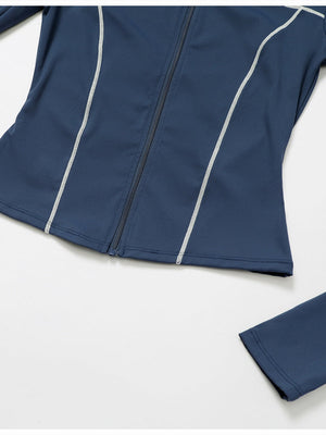 Veste de yoga bicolore en tissu brossé avec fermeture éclair, coupe-vent et ajustée