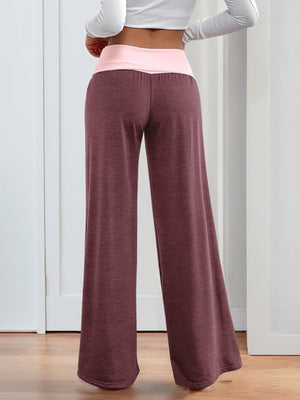 Color-blocked Casual Flared Trousers