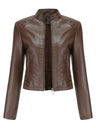 Studs Long Sleeve Stand Collar PU Leather Jackets
