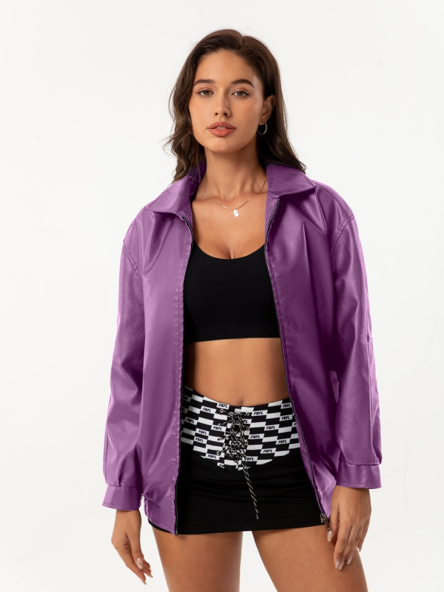 Street Cool Loose Pocket Leather Jacket