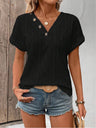 V-neck Button-down Loose Short-sleeved T-shirt