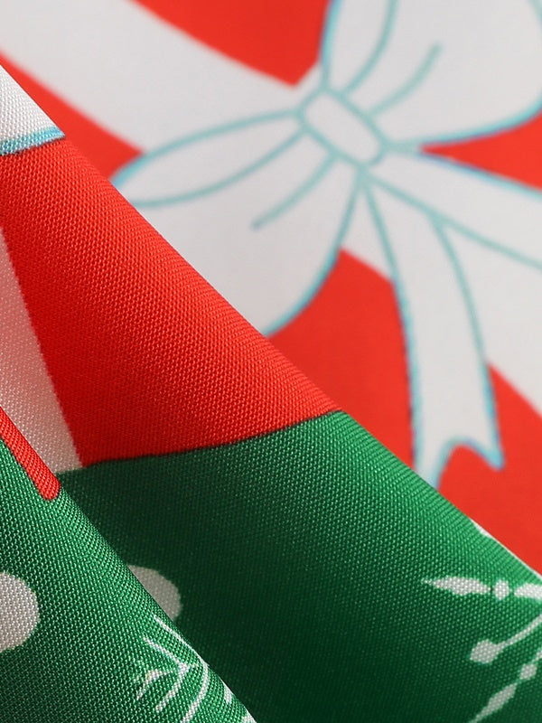 Christmas Crew Neck Splicing Long Sleeve Midi Dresses