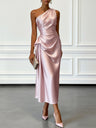 Satin Pleated One Shoulder Grace Formal Dress Maxi Dresses