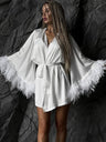 Satin Feather Three-piece Set Of Underwear, Shorts, And Bathrobe Sleepwear