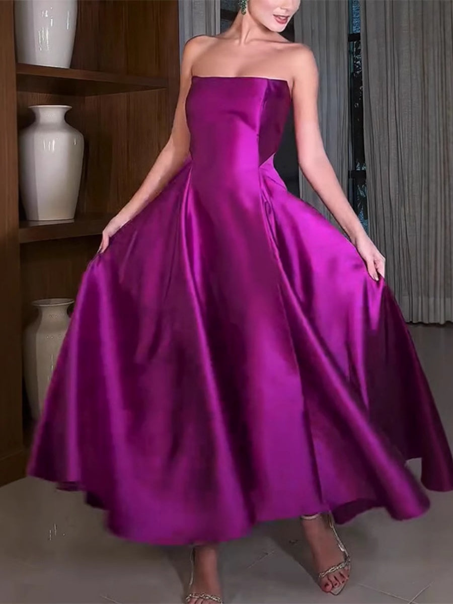 Liber Winter Women's Zipper Solid Color Tube top Maxi Dresses