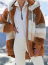 Loose Solid Color Plush Zipper Hood Color-block Jacket