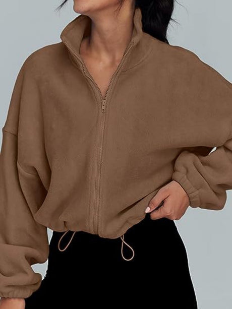 Liber Autumn Women's Zipper Solid Color Drawstring Jackets