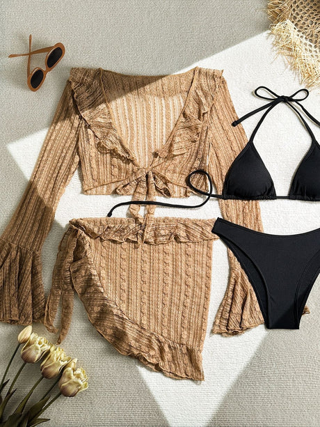 Sexy Lace Mesh Swimsuit Bikini Four-piece Set