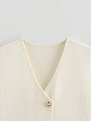 V-neck With Gold Buttons Vest Pleated Skirt 2-piece Sets